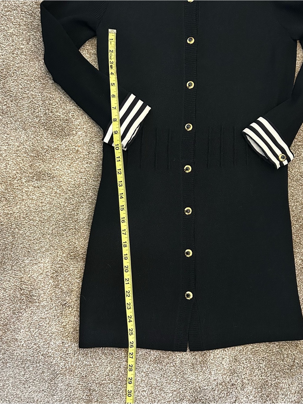 St. John Black Long Sleeve Knit Dress with Striped Collar & Cuffs small - Picture 5 of 6